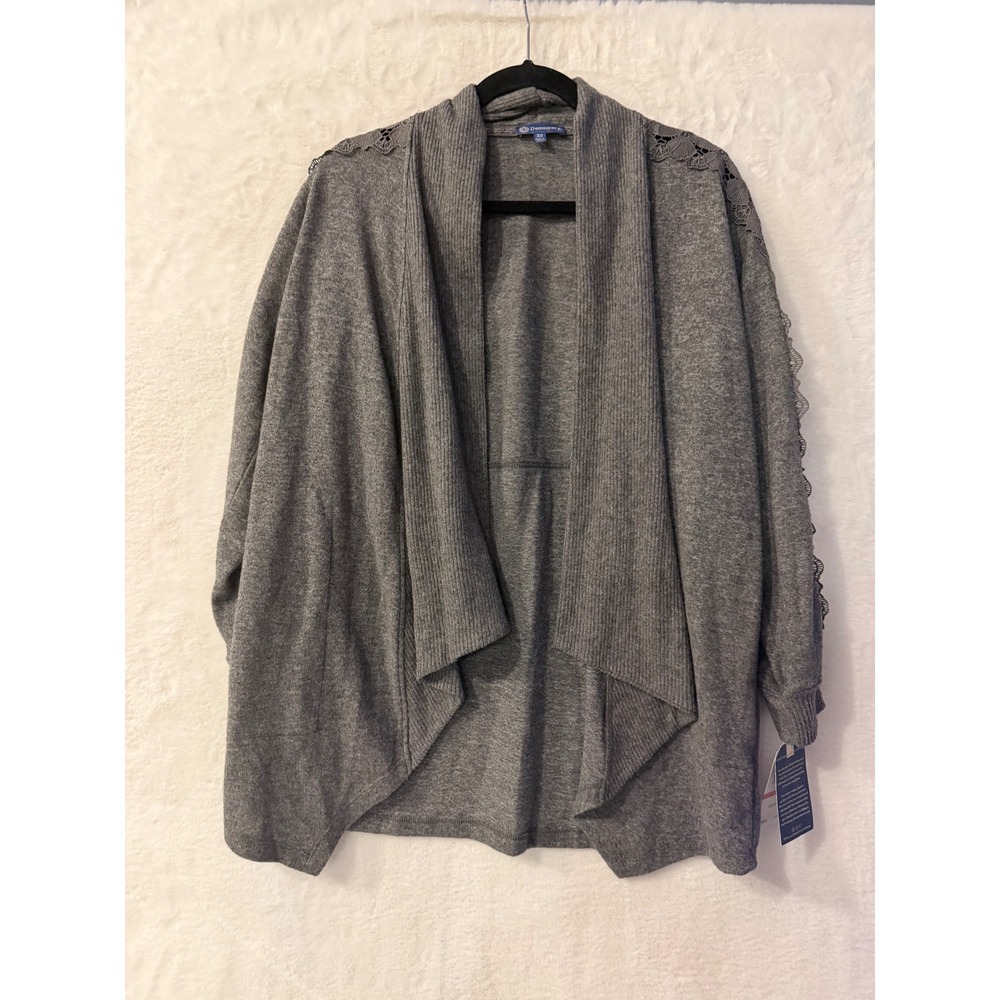 Democracy Cardigan Womens XS Lace Sleeve Open Front Shawl Collar Sweater NWT